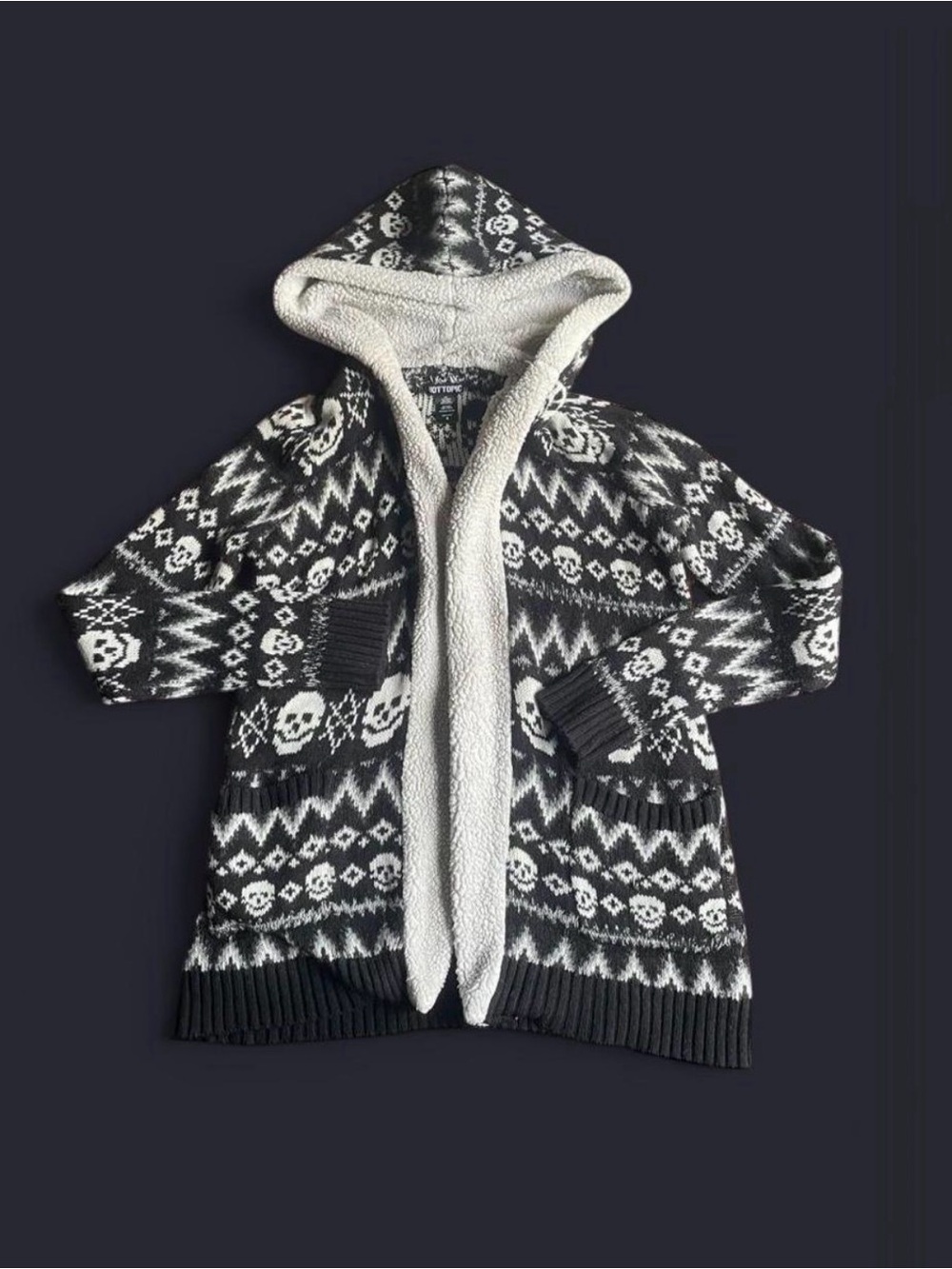 Gothic Cardigan Knit Sweater Women’s Small Black White Skull